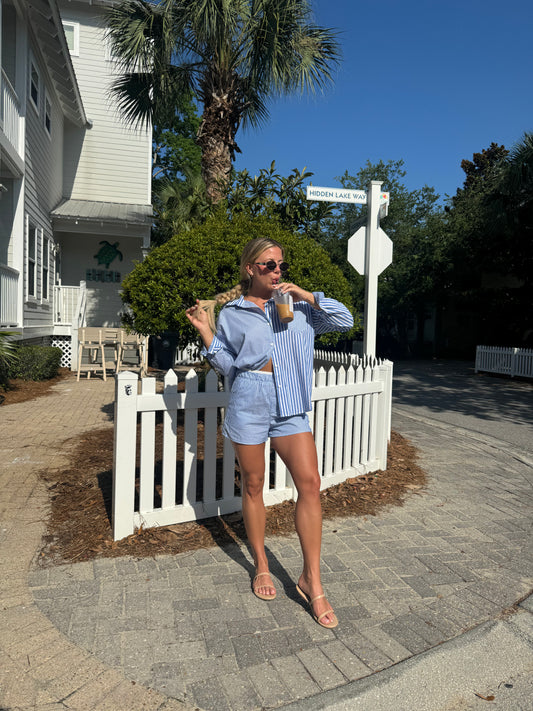 Striped Top & Shorts Set, Blue