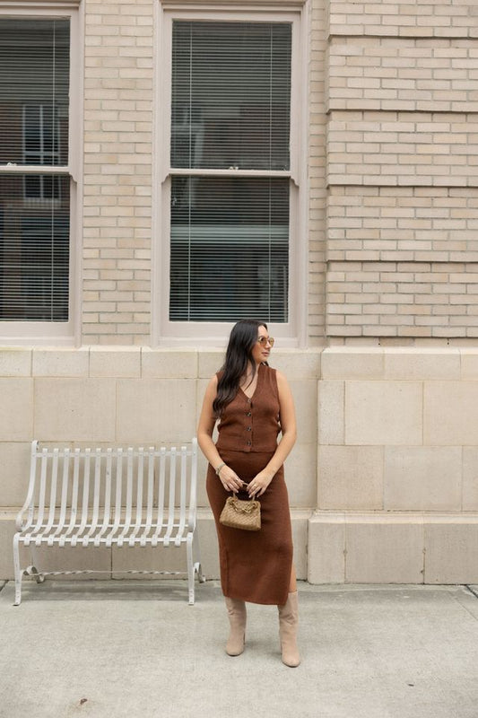 Craving Fall Vest & Midi Skirt Knit Set