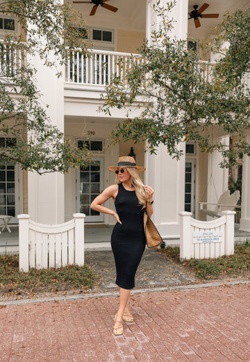 Dreamy Love Ribbed Midi Dress, Black