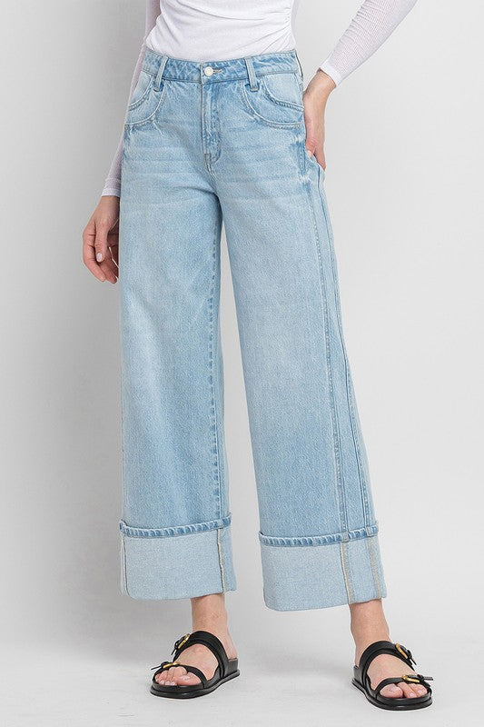Streamline Cuffed Wide Leg Jeans
