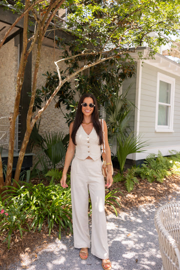 High Waist Wide Leg Linen Pants, Oatmeal