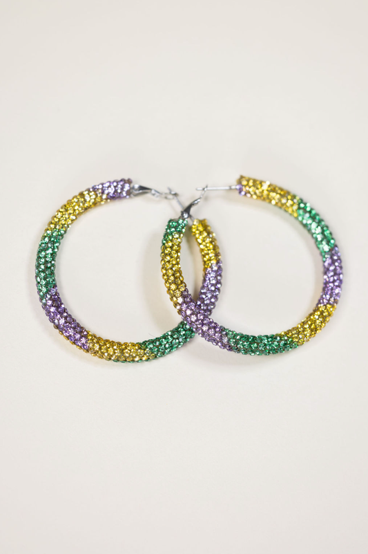 Mardi Party Glitter Hoops