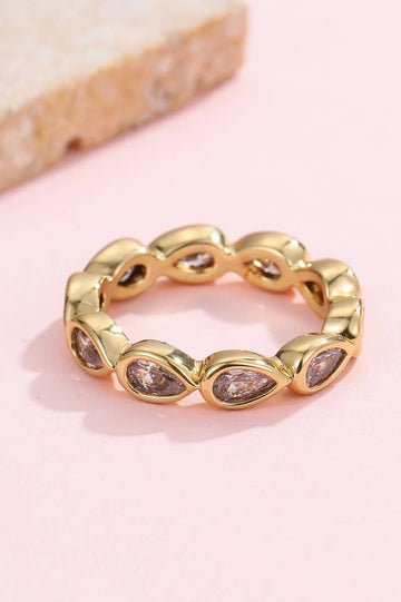 Gold Rhinestone Teardrop Eternity Stack Ring
