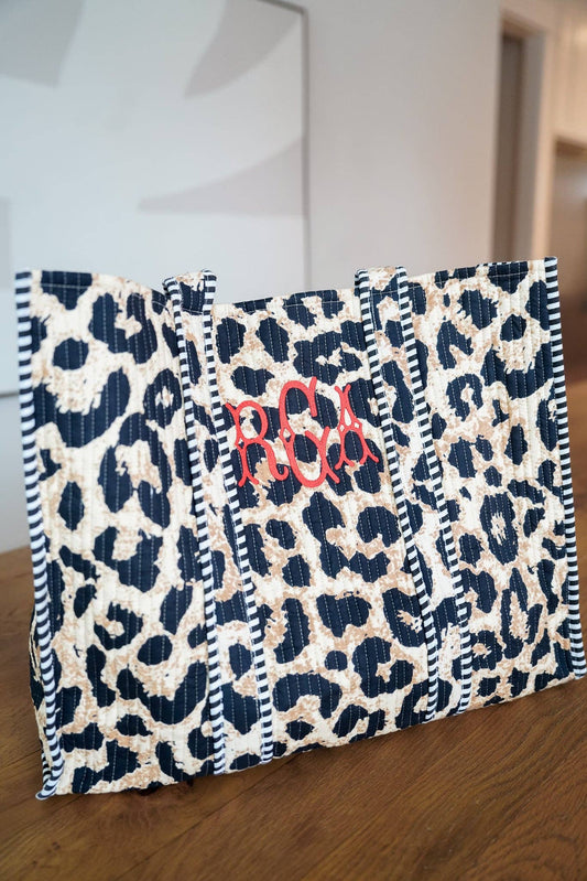 Quilted Block Print Tote Bag