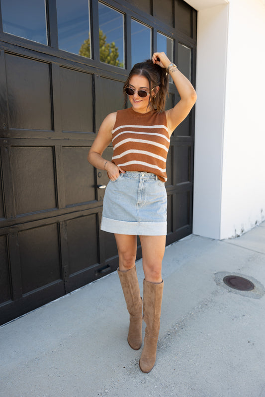 Corie Striped Sleeveless Sweater Top