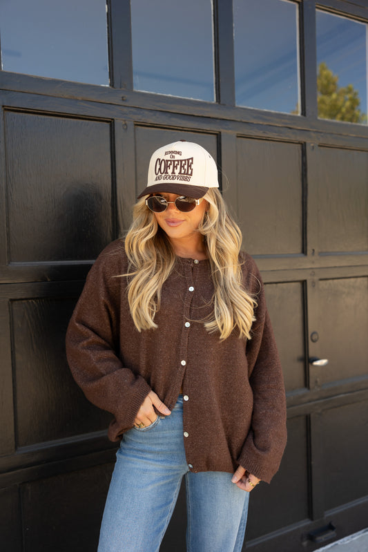 Running on Coffee Embroidered Two-Tone Trucker Hat