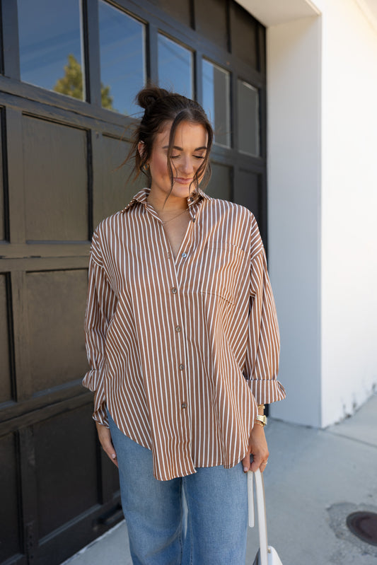 Morning Coffee Stripe Button Down