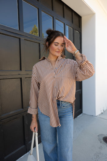 Morning Coffee Stripe Button Down