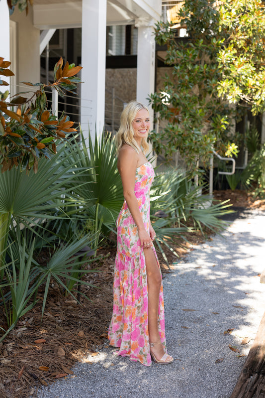 Summer Blooms Strapless Maxi Dress