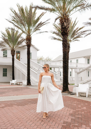 Strapless Flowy Midi Dress, White