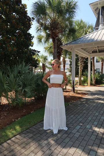 Smocked Strapless Top & Skirt Set, White