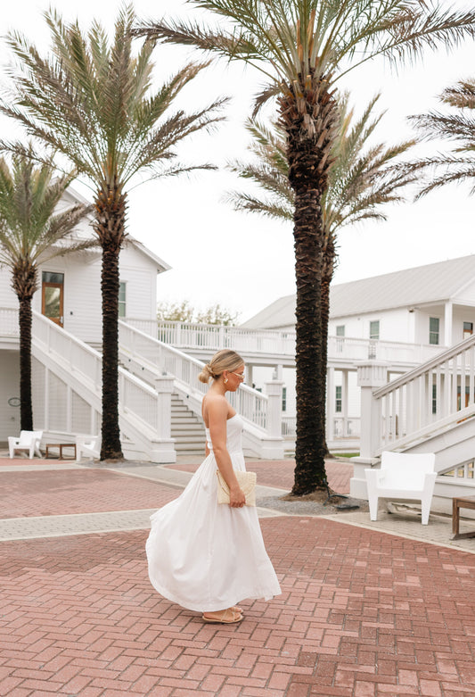 Strapless Flowy Midi Dress, White