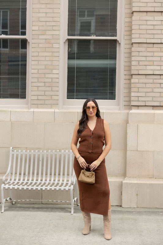 Craving Fall Vest & Midi Skirt Knit Set