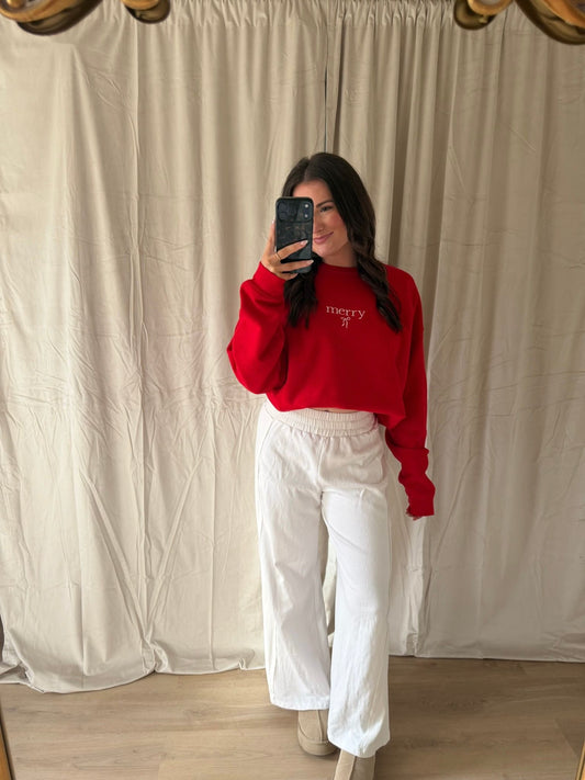 Merry Embroidered Holiday Sweatshirt