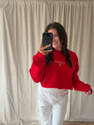 Merry Embroidered Holiday Sweatshirt