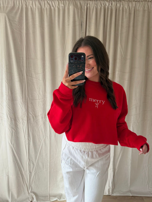 Merry Embroidered Holiday Sweatshirt