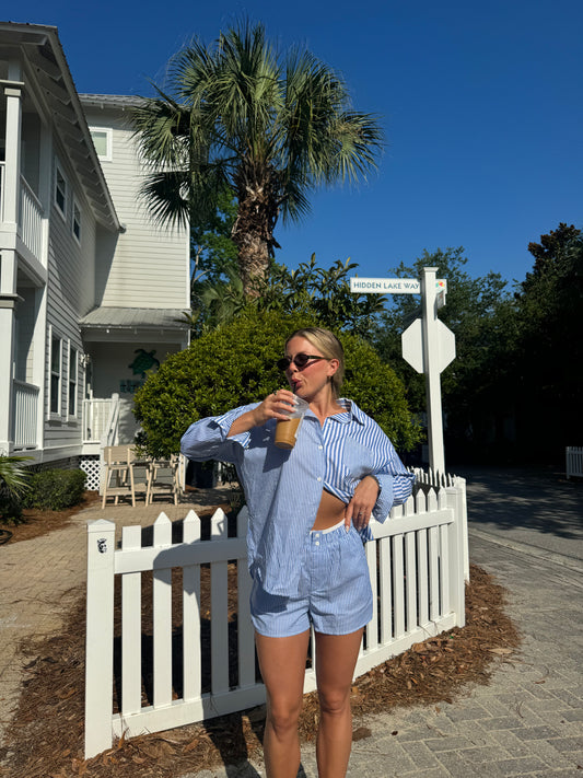 Striped Top & Shorts Set, Blue