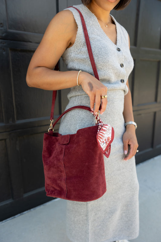 The Ruby Suede Bucket Bag
