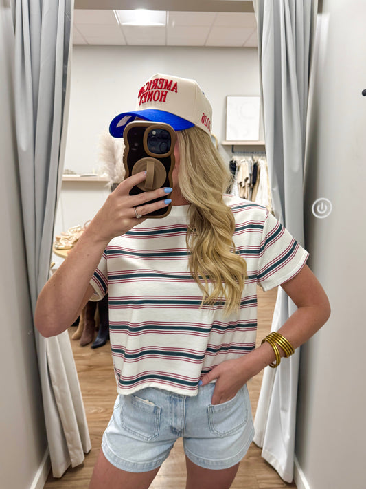 Boxy Multicolor Stripe Print Tee