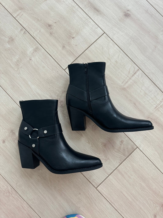 The Jackson Pointed Toe Moto Bootie, Black