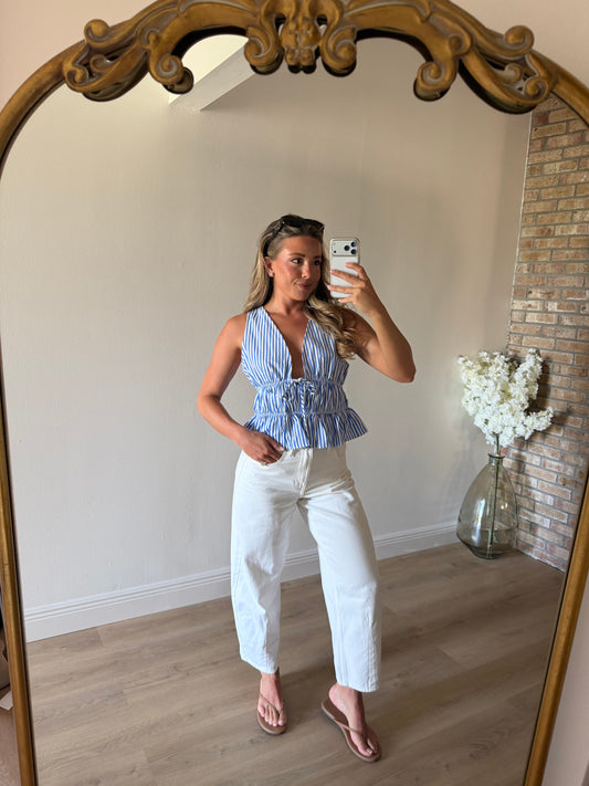 Sunny Striped Tie Front Top