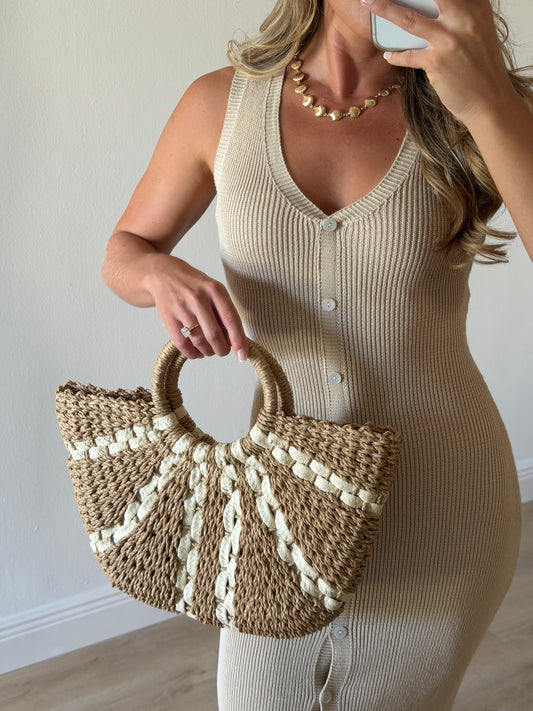 Striped Straw Tote Bag