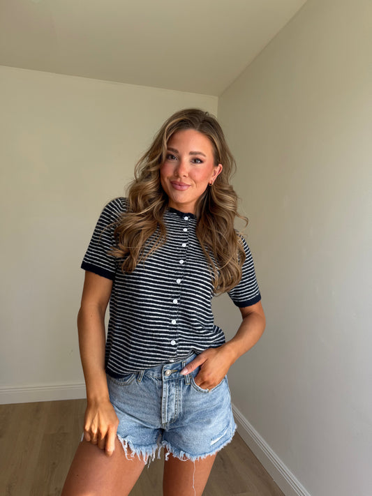 Shia Striped Short Sleeve Cardigan Top