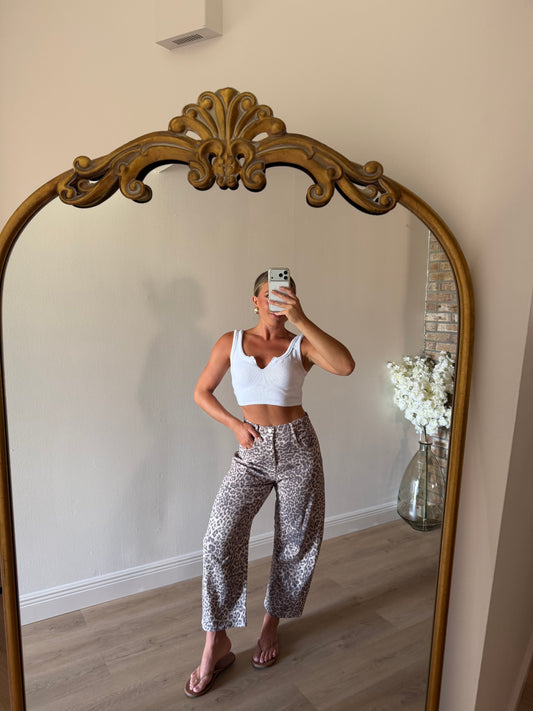 Leopard Print Barrel Jeans