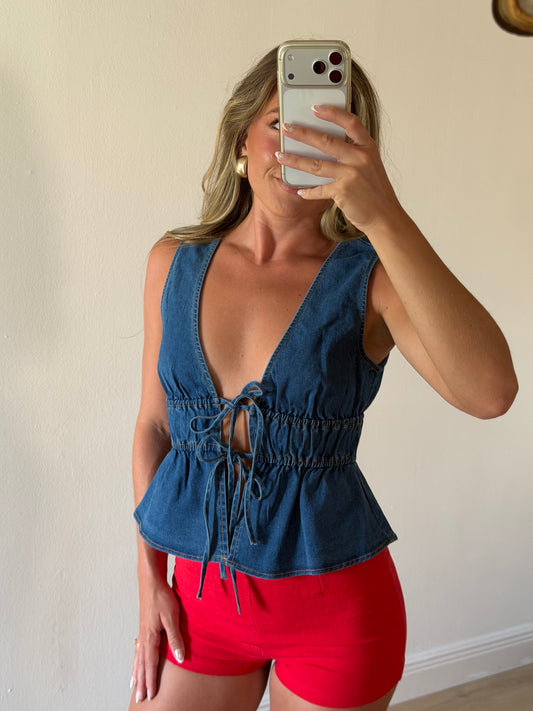 Darling Denim Front Tie Top
