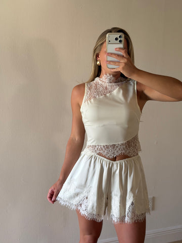 Satin Lace Trim Shorts