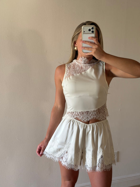 Satin Lace Trim Shorts