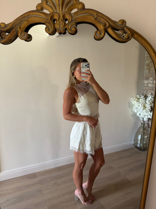 Satin Lace Trim Shorts