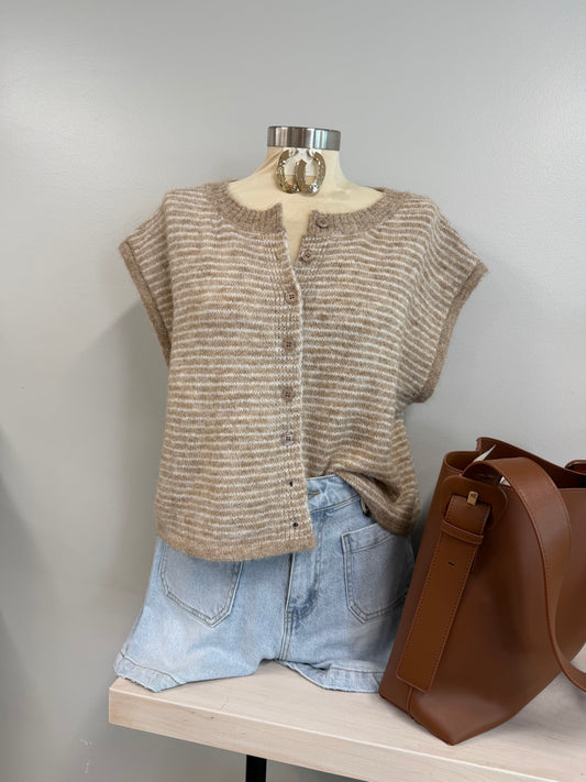 Calla Short Sleeve Striped Cardigan Top