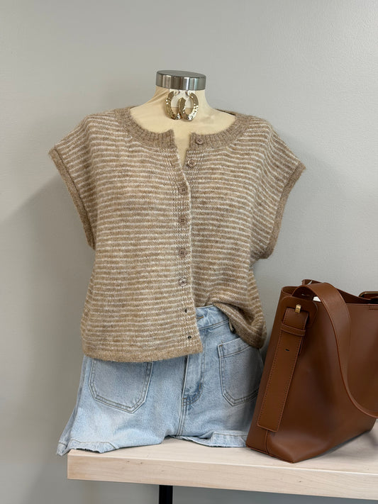 Calla Short Sleeve Striped Cardigan Top