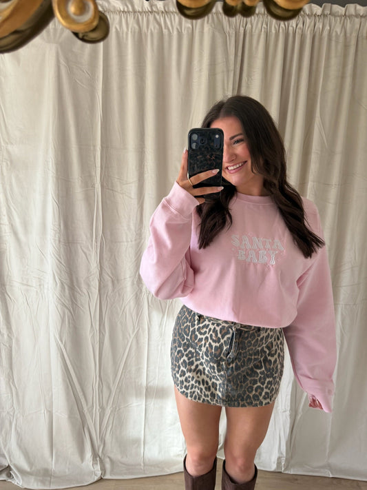 Santa Baby Embroidered Crewneck, Pink