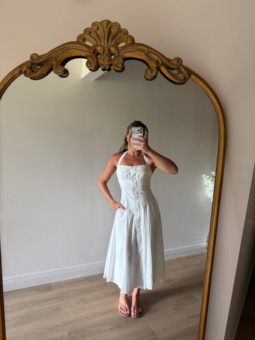 Bristol Button Down Halter Maxi Dress