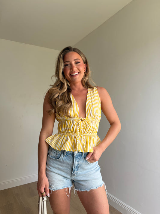Sunny Striped Tie Front Top