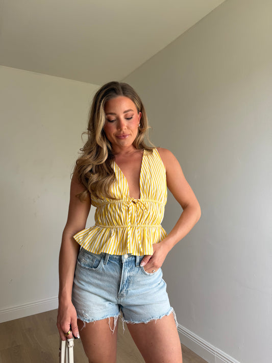 Sunny Striped Tie Front Top