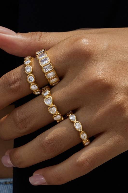 Gold Rhinestone Teardrop Eternity Stack Ring