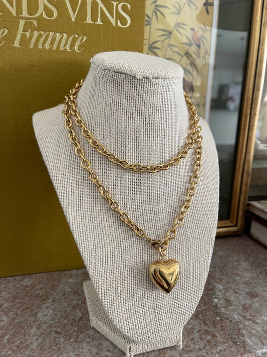 Puffy Heart Wrap Chain Necklace