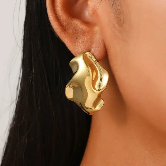 Gold Plated Wavy Gold Stud Earrings