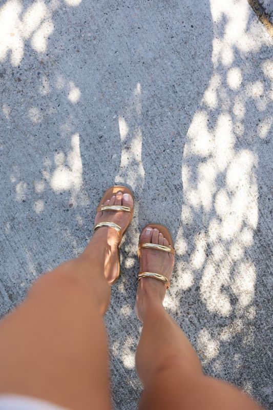 Walking Away Sandals, Tan/Gold
