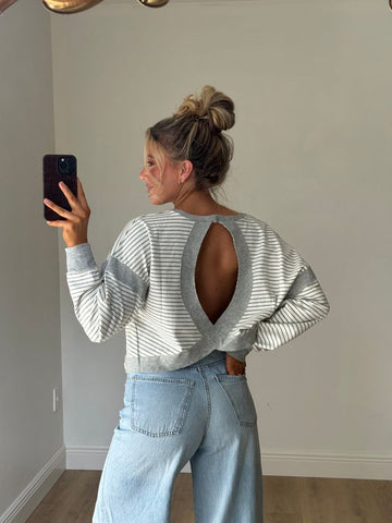 Sally Striped Cutout Back Sweatshirt